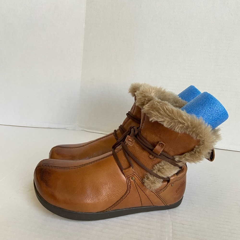Earth Boots Leather Womens Fur Snow Booties Leather Brown Size 7B Cold Tan Faux